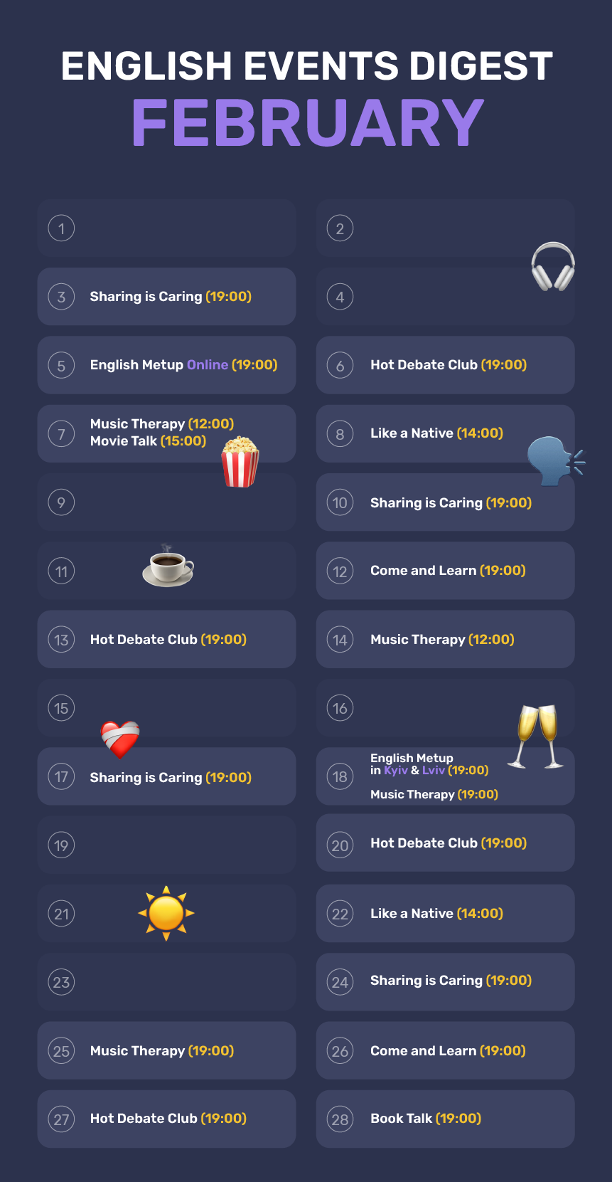 English events digest